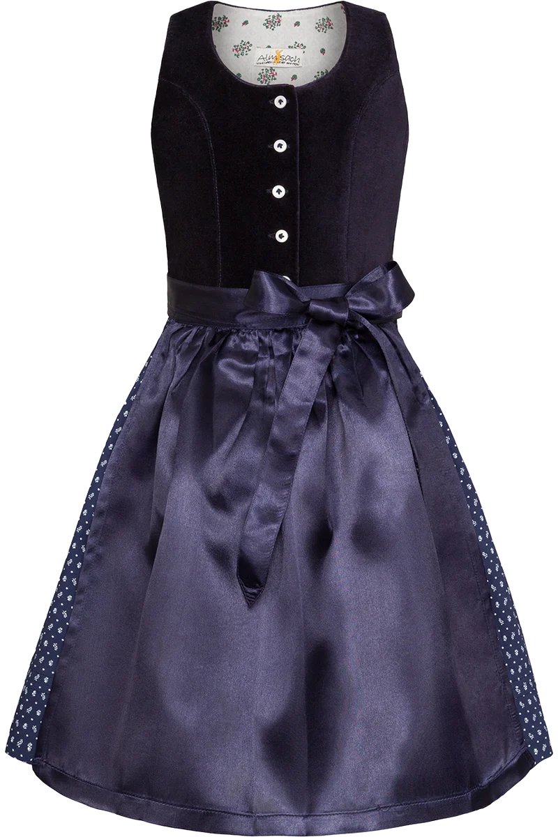 Kinderdirndl aus Baumwoll-Samt und Streublumenmuster - blue blau
