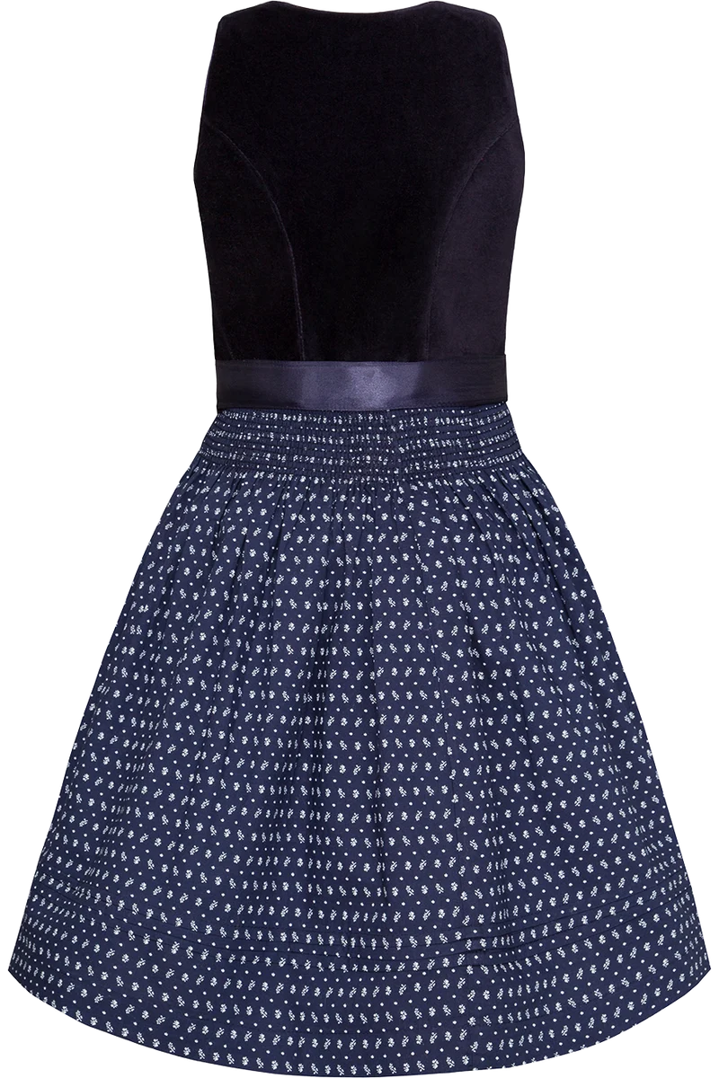 Kinderdirndl aus Baumwoll-Samt und Streublumenmuster - blue blau