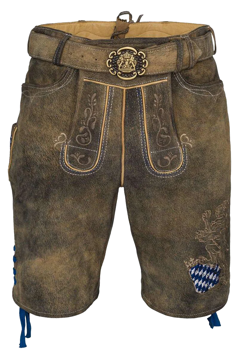 Herren Trachtenlederhose Bayernwappen kurz bestickt