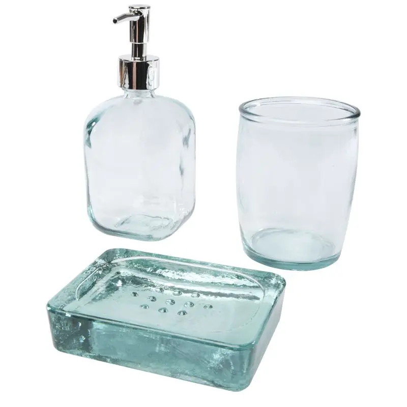 Elegantes Jabony 3-teiliges Badezimmer-Set aus recyceltem Glas - Transparente Klarheit für Ihr Bad