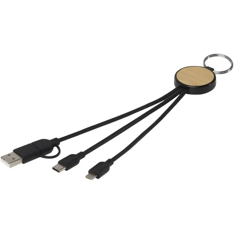 Tecta 6-in-1 Ladekabel, Schlüsselring aus Bambus und Kunststoff - Schwarz