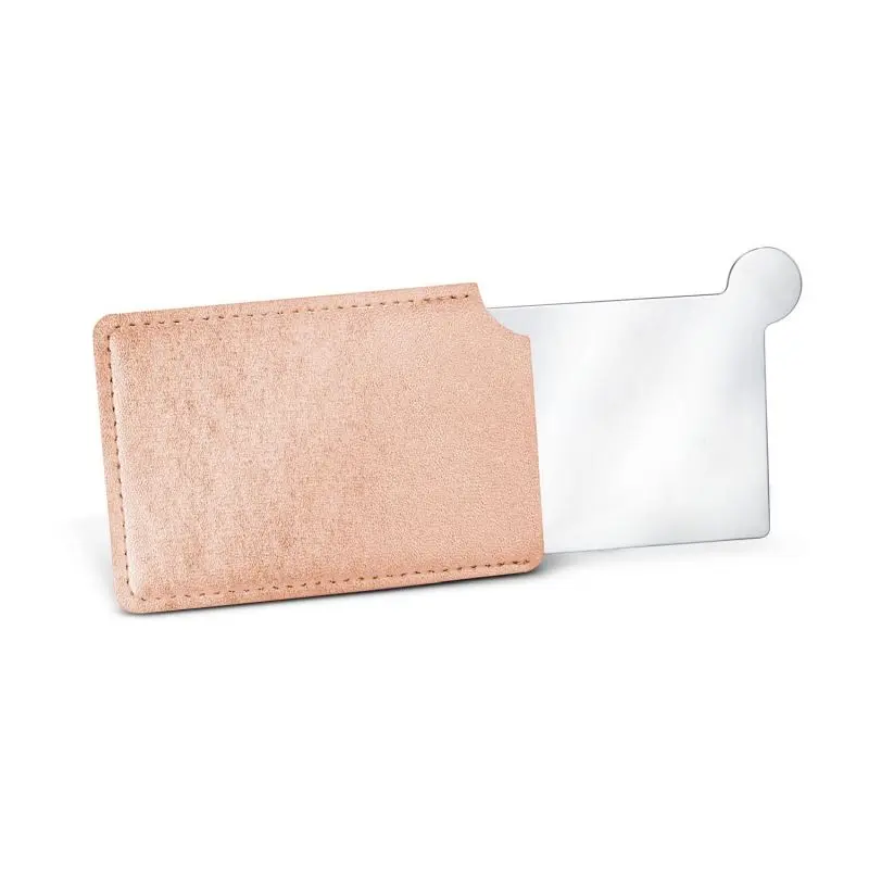Roséfarbener Taschenspiegel aus Edelstahl im Etui – Eleganter Handspiegel
