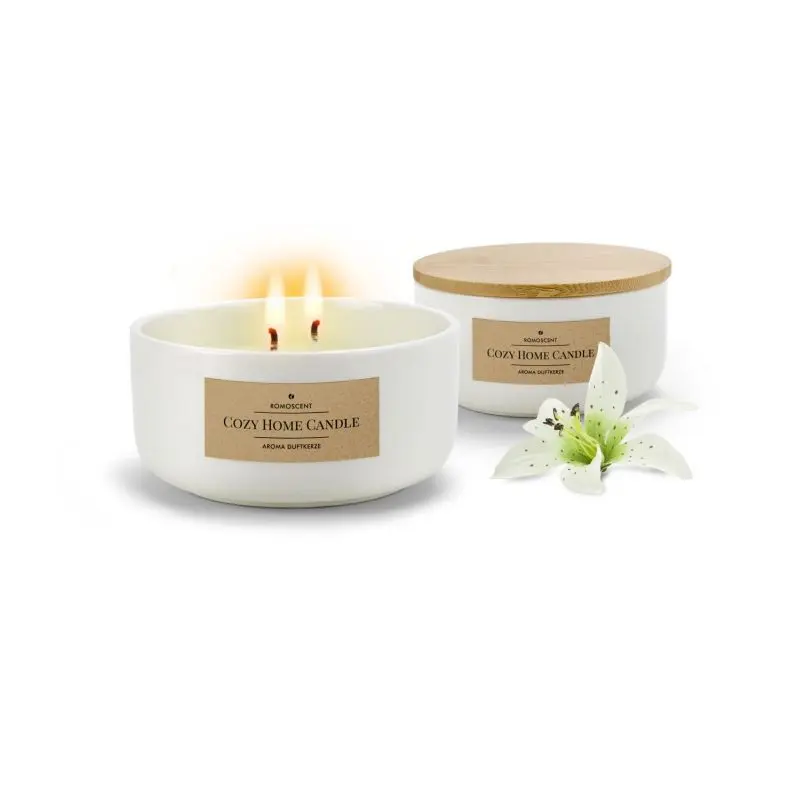 ROMOSCENT 'Cozy Home' Aromakerze – Weiß, Holzduft – Heimeliges Ambiente