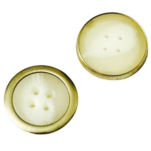 Hornimitatknopf Creme-Gold 4-Loch-Knopf mit Metalleinfassung – Trachten- und Lodenknopf HI-4