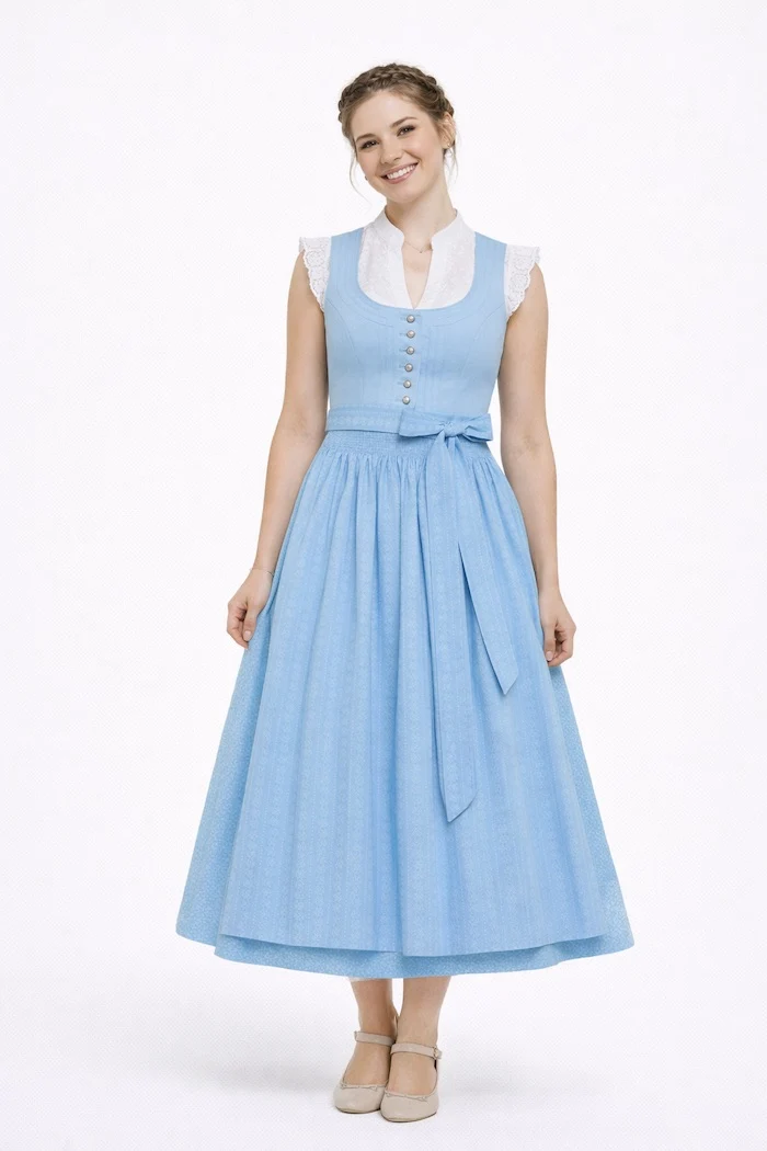 Leinen-Dirndl mit Schnurstepp & Baumwollschürze