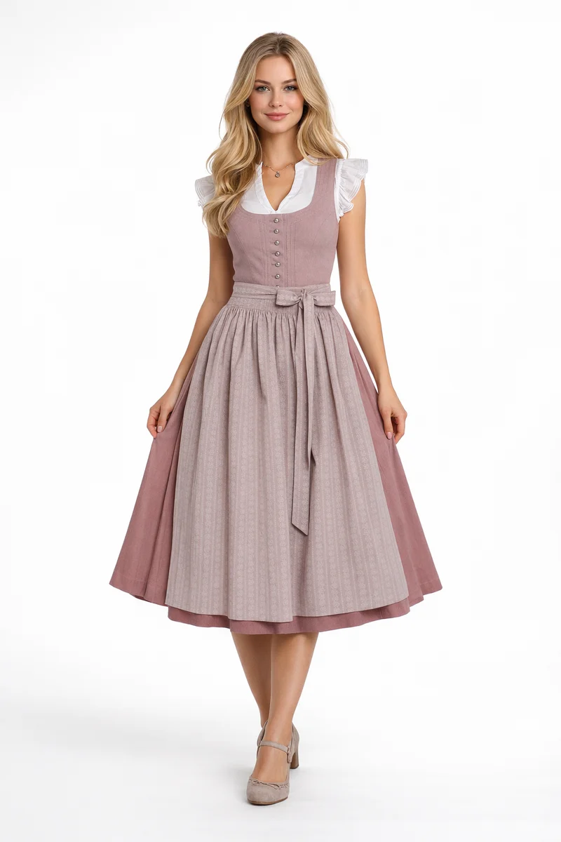 Leinen-Dirndl mit Schnurstepp & Baumwollschürze