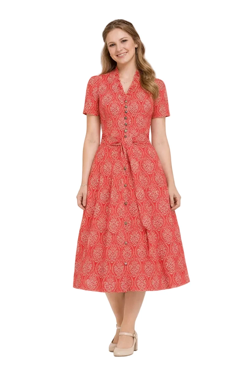 Bedrucktes Kleid mit V-Ausschnitt & Gürtel