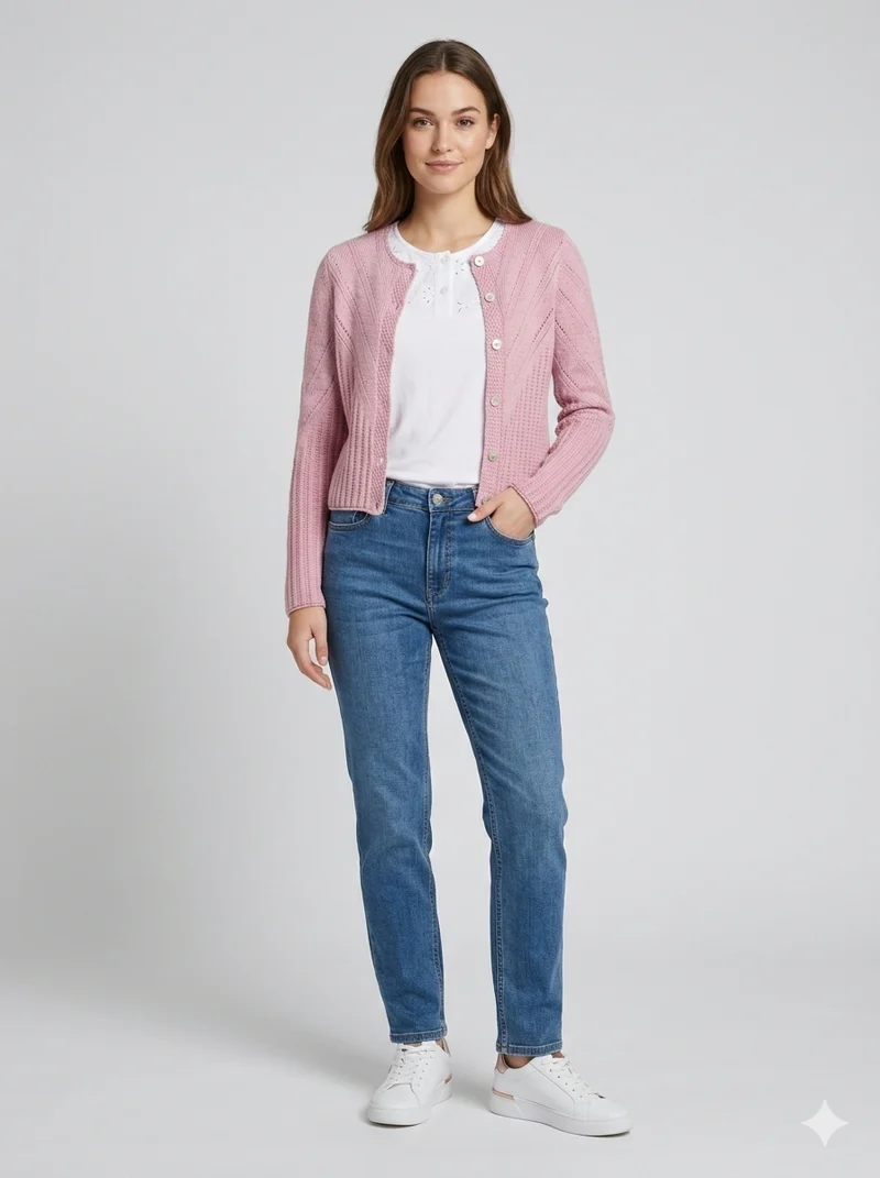 Hochgeschlossene Strickjacke mit Ajourmuster