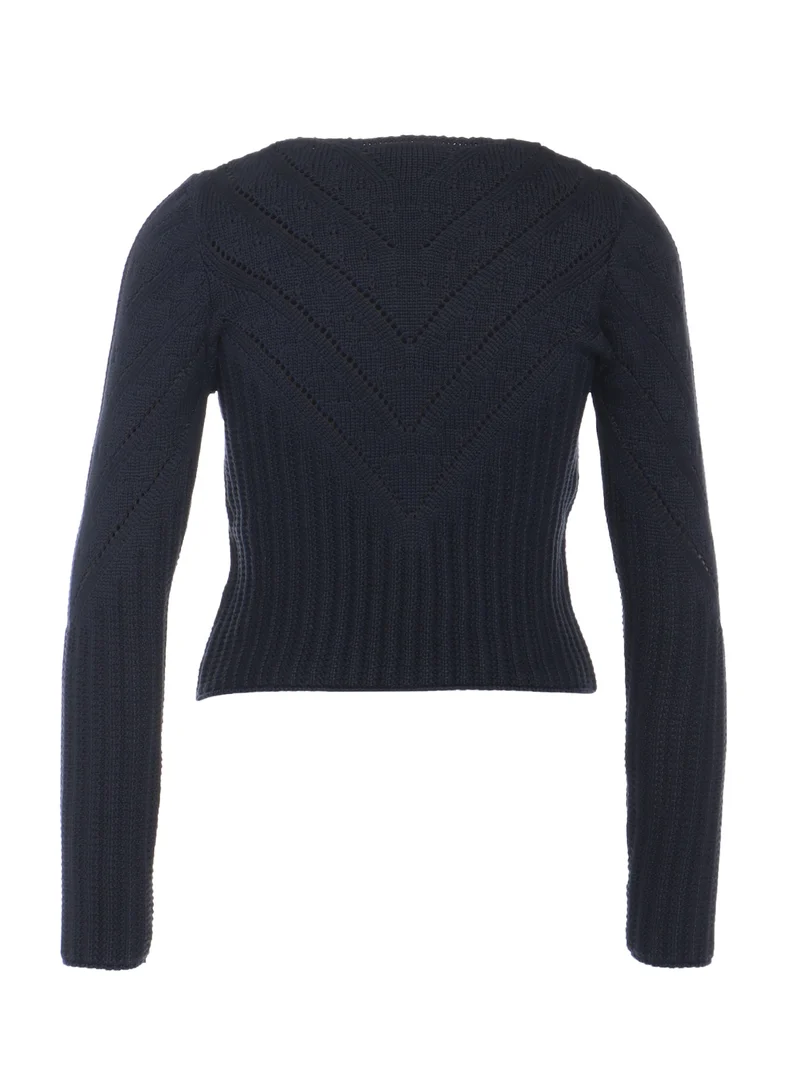 Hochgeschlossene Strickjacke mit Ajourmuster