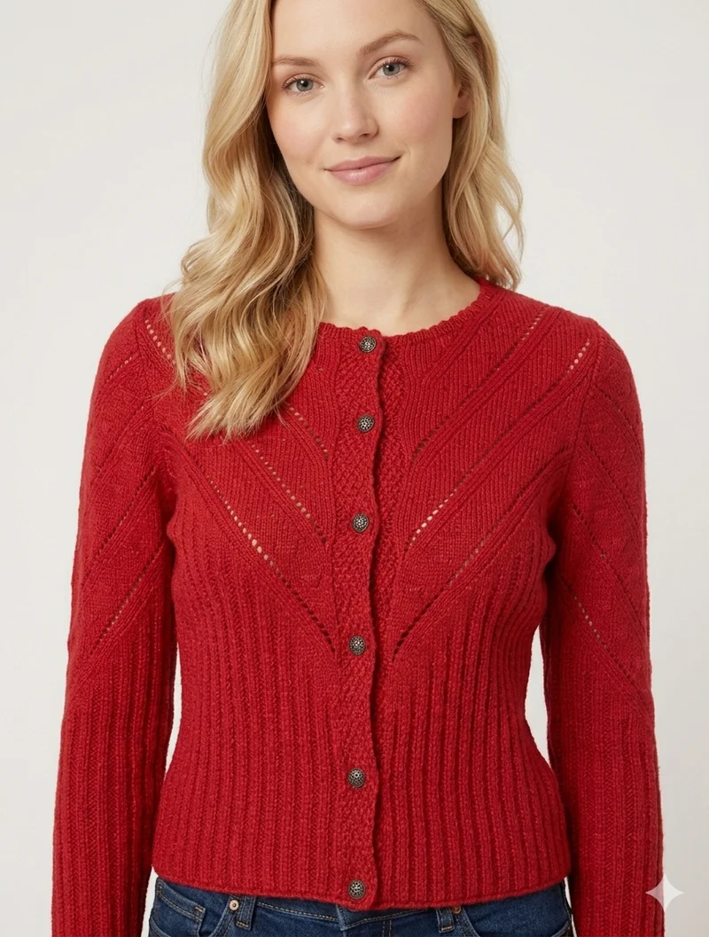 Hochgeschlossene Strickjacke mit Ajourmuster