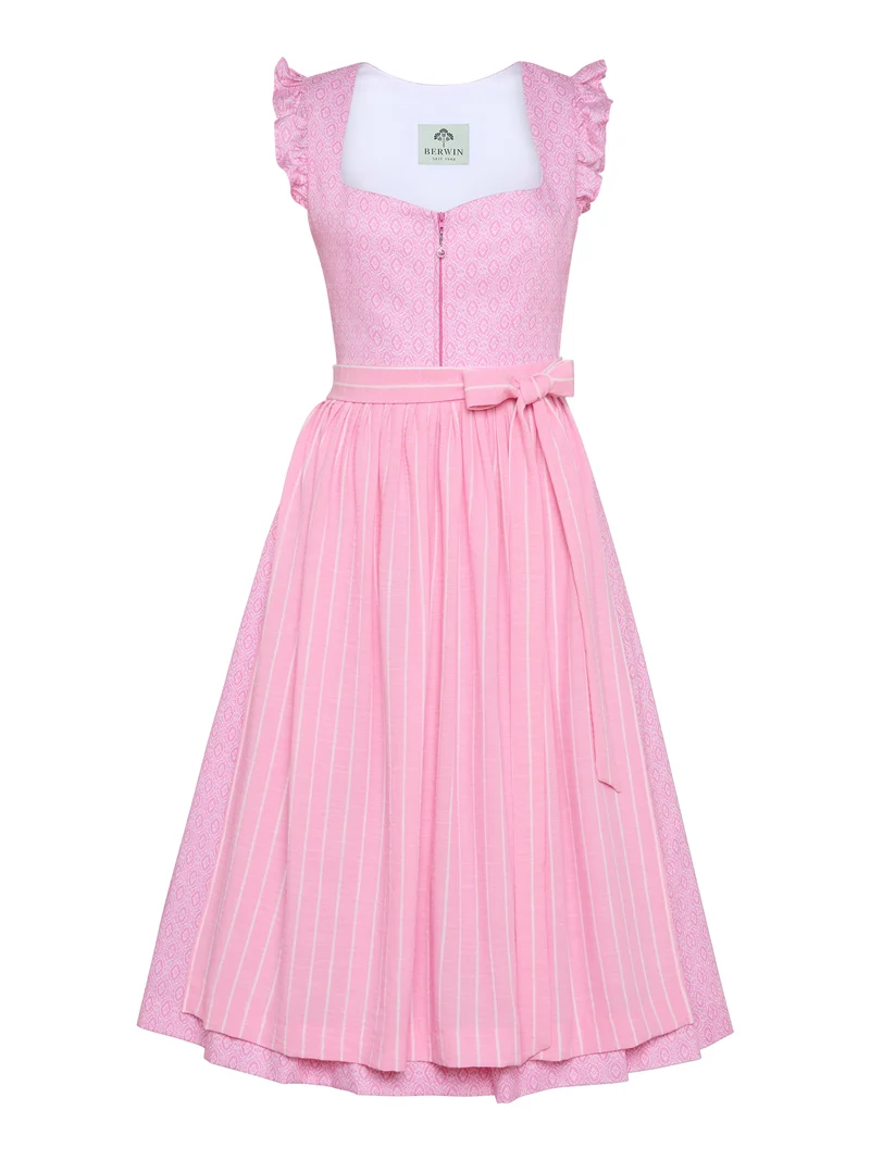 Baumwoll-Dirndl mit Streifen-Schürze & Flügelärmel