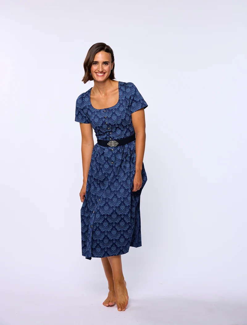 Baumwolldruck-Kleid mit kurzem Arm