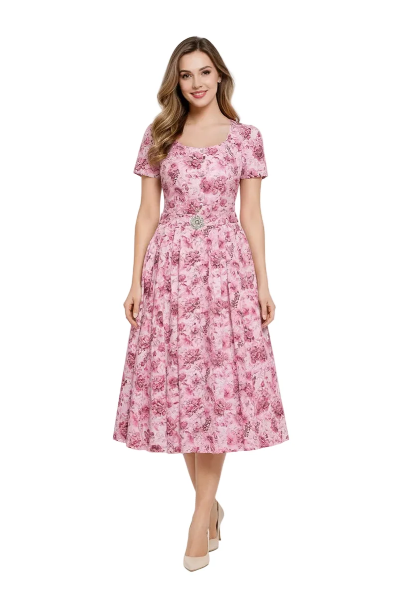 Rosendruck-Kleid mit kurzem Arm