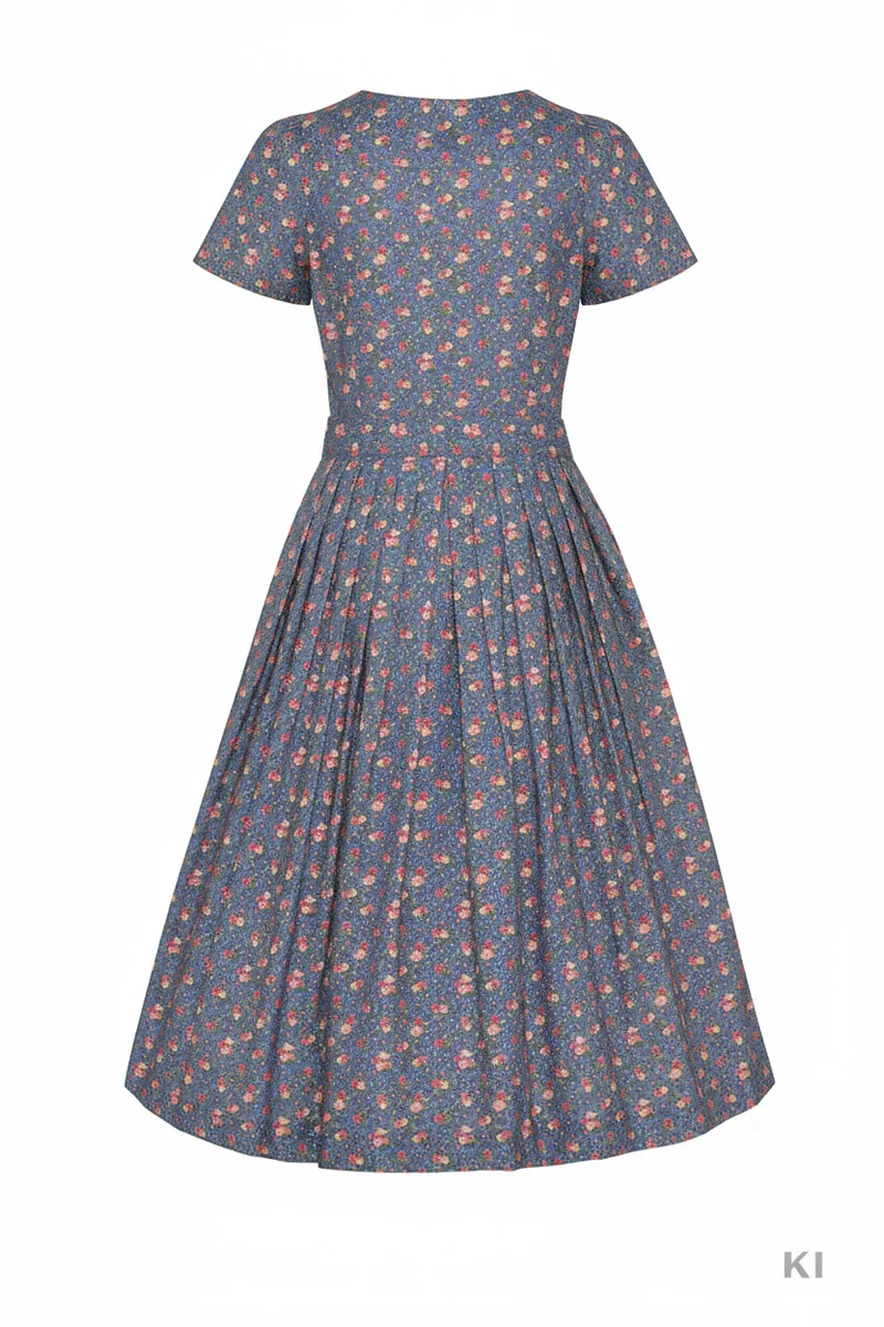 Sommerkleid aus Rosendruck mit Faltenrock & Gürtel