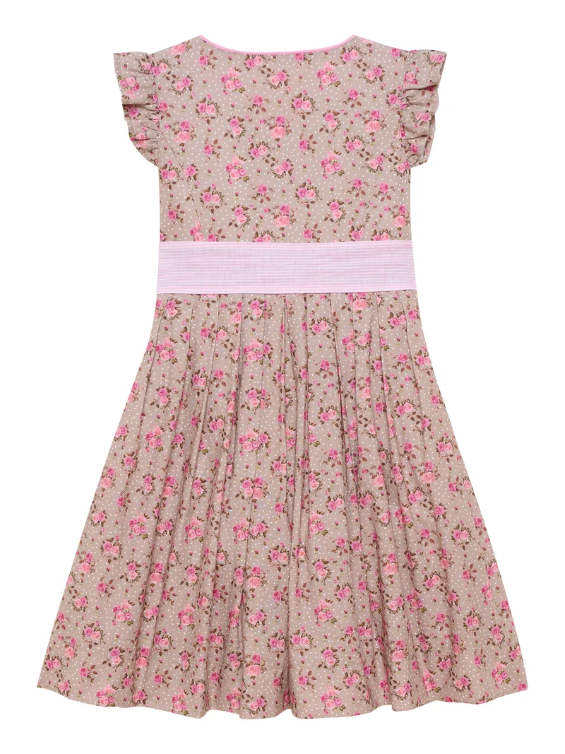 Kinderdirndl mit Rosendruck und Flügelärmeln