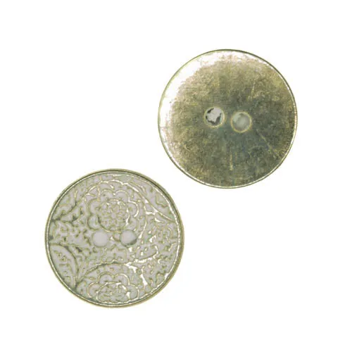 Trachtenknopf Ornament Icegold-Weiß – 2-Loch Knopf – TK-146