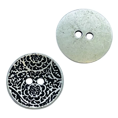 Trachtenknopf Ornament Altsilber – 2-Loch Knopf – TK-146