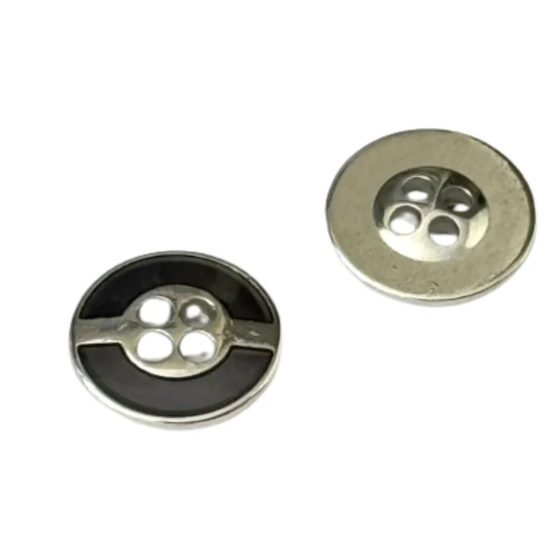 Retro Metallknopf Silber mit blauer Einlage – 4-Loch MK-38