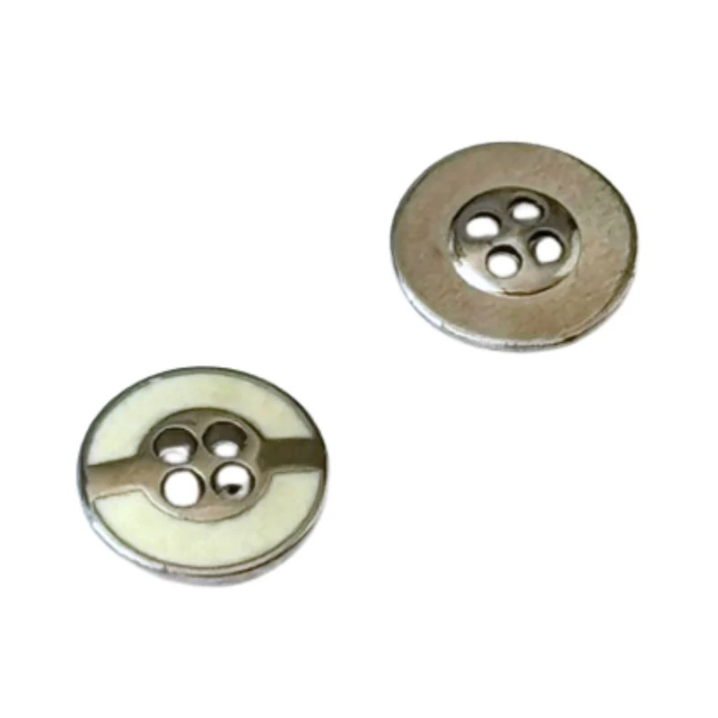 Retro Metallknopf Silber mit creme Einlage – 4-Loch MK-38