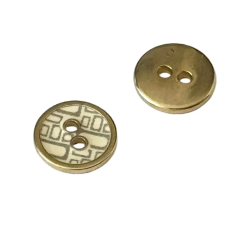 Retro Metallknopf Gold mit creme-grauem Muster – 2-Loch MK-37