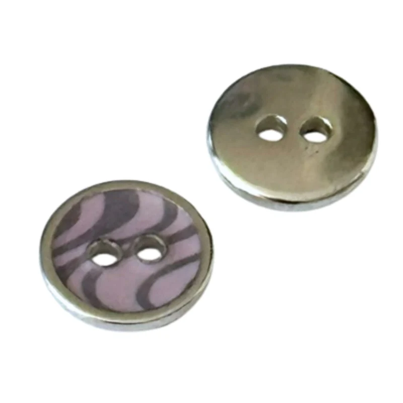 Retro Metallknopf Silber mit lila-grauem Muster – 2-Loch MK-36