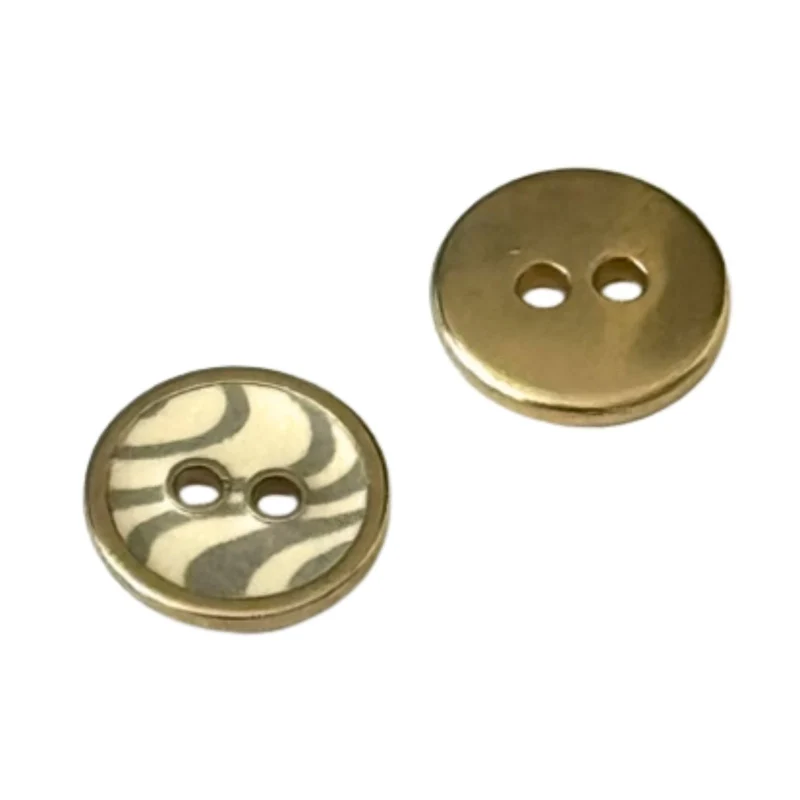 Retro Metallknopf Gold mit creme-grauem Muster – 2-Loch MK-36