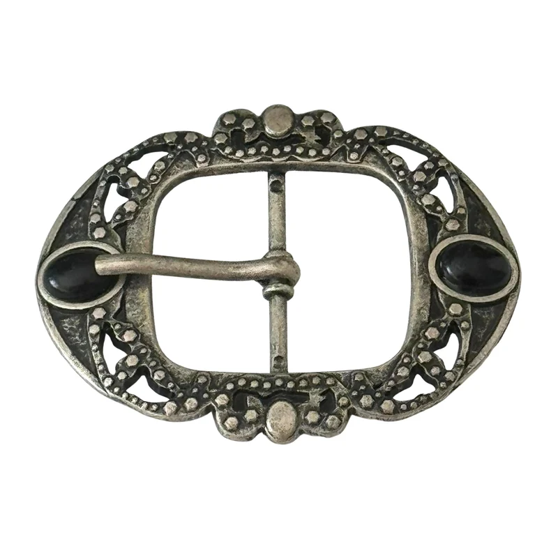 Trachten-Gürtelschnalle Ornament mit schwarz – Altsilber TS-72
