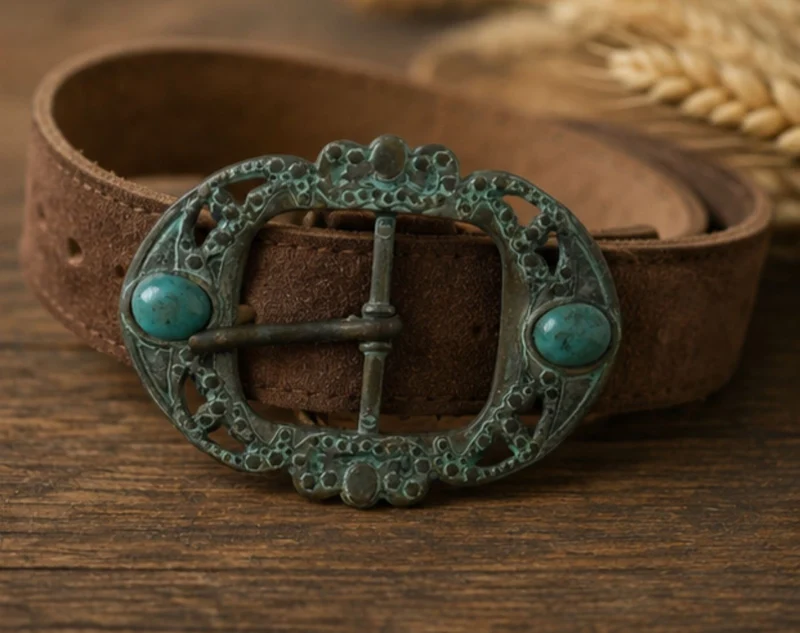 Trachten-Gürtelschnalle Ornament mit Türkis – Antikpatina TS-72