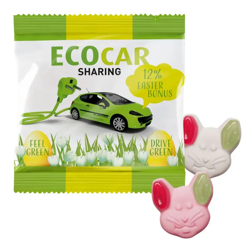 Katjes Grün-Ohr Hase in personalisierter Verpackung, ideal für Promotion