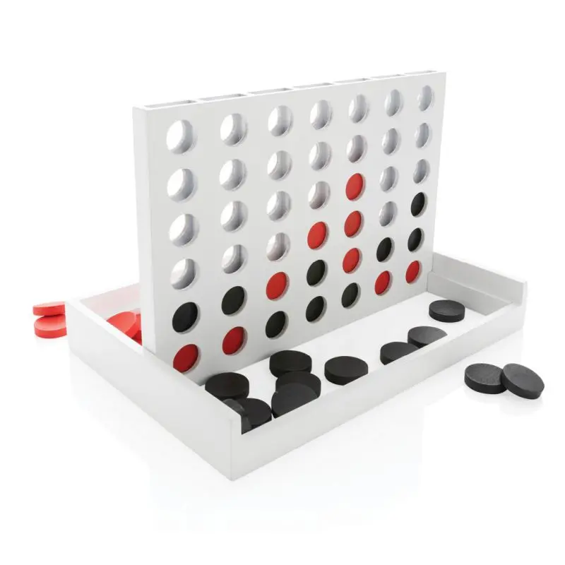 Vier Gewinnt Holzspiel in Weiß - Klassisches Vertikal-Strategiespiel für Familien