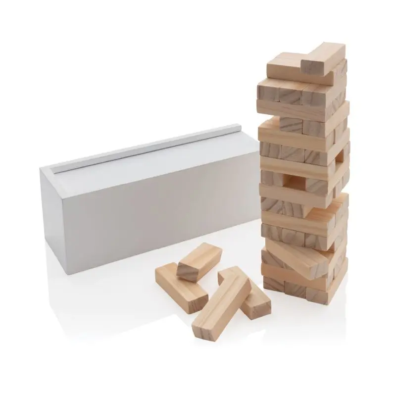 Deluxe Holz-Stapelturm in Weiß - Spannendes Balance-Spiel für die ganze Familie