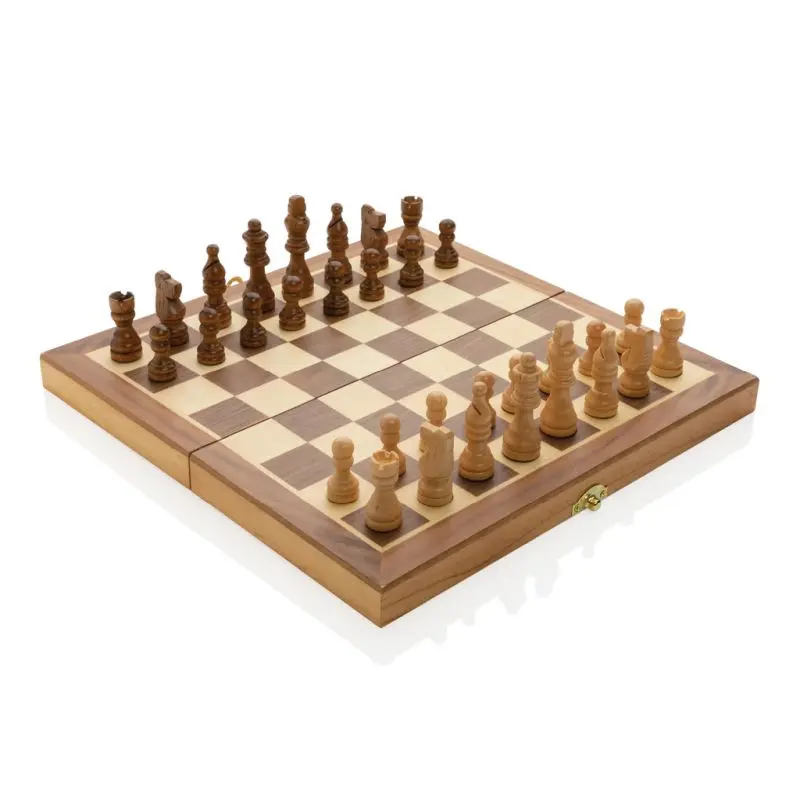 Faltbares Schachspiel aus Holz in Braun - Klassisches Design, Ideal für Unterwegs