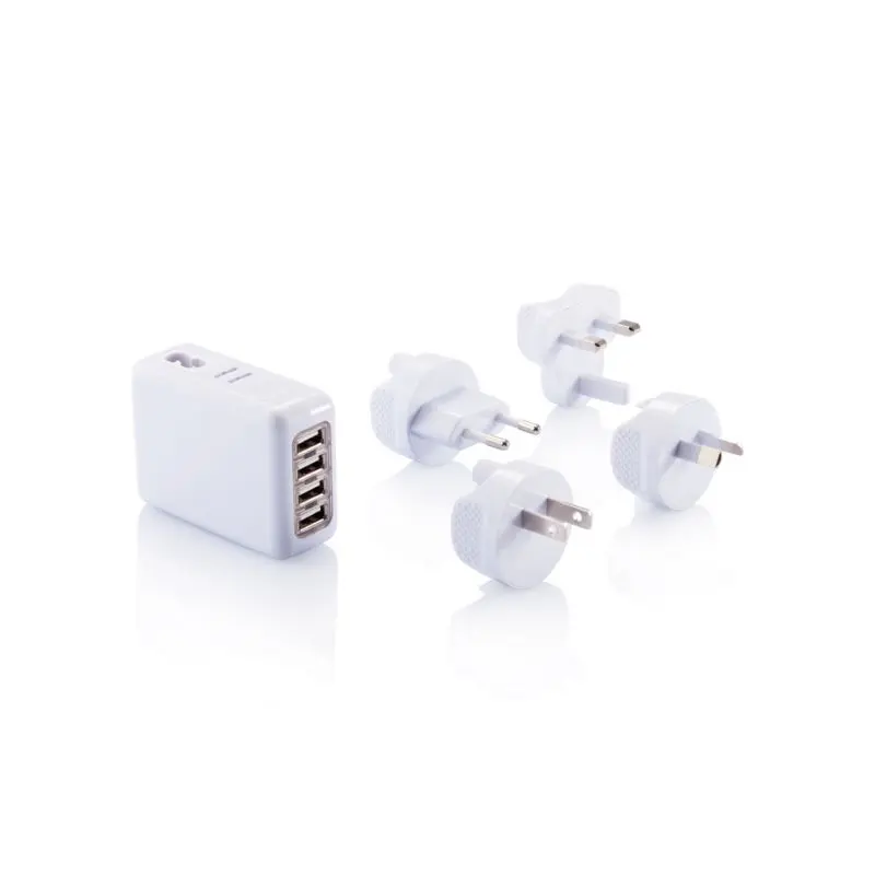 Multifunktionaler Reiseadapter mit 4 USB-Ports - Vielseitig - Weiß