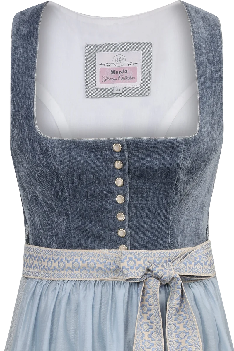Samtdirndl in Midi-Länge mit leicht fallender Schürze - vintage blue