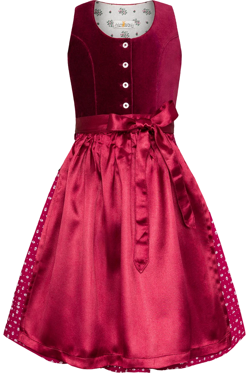 Kinderdirndl aus Baumwoll-Samt und Streublumenmuster - wine rot