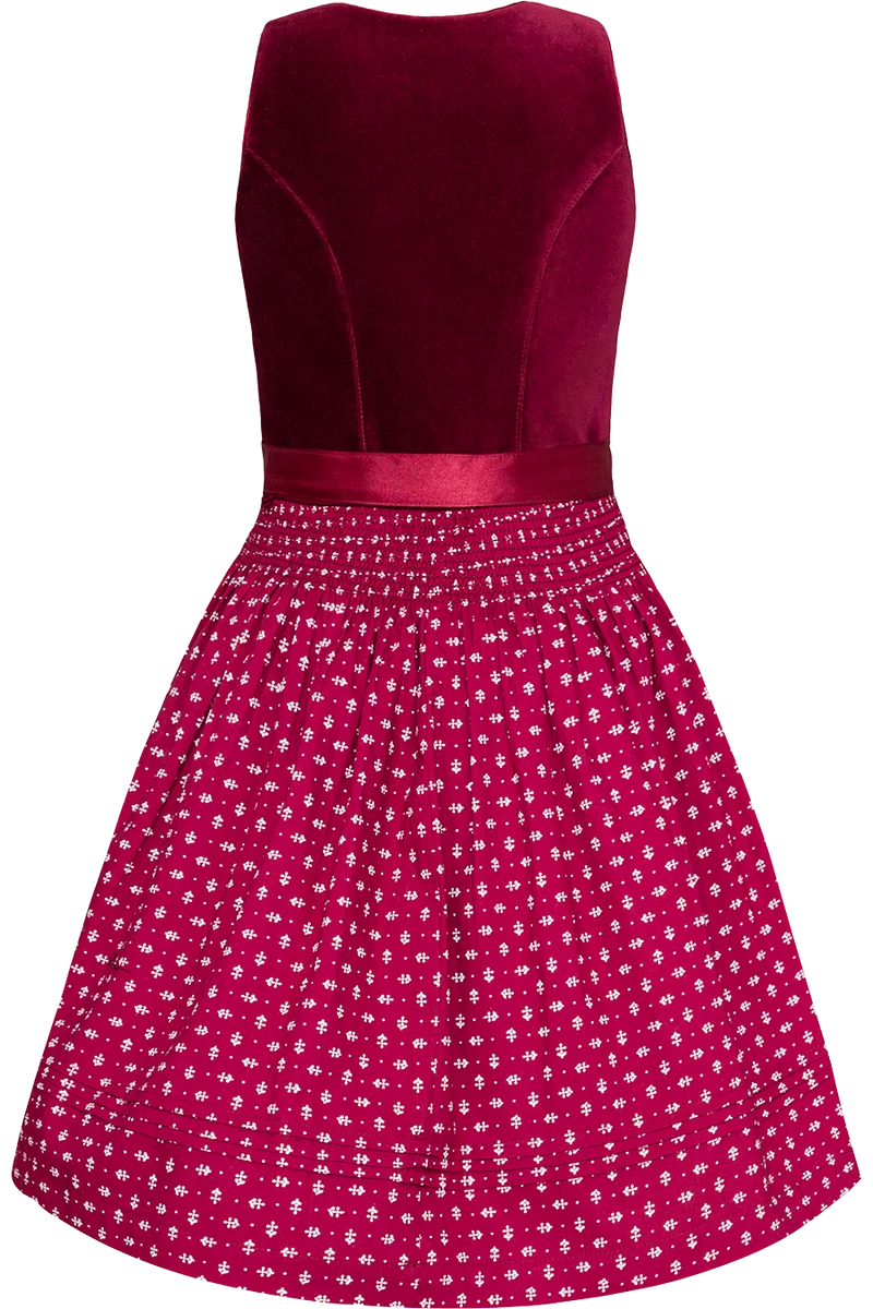 Kinderdirndl aus Baumwoll-Samt und Streublumenmuster - wine rot