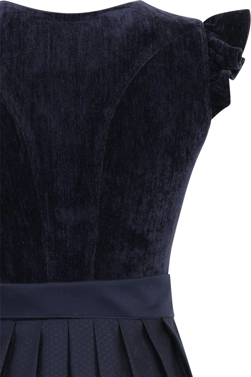 Midi-Samtdirndl mit abnehmbaren Flügelärmeln Hochwinkel 70cm - midnight