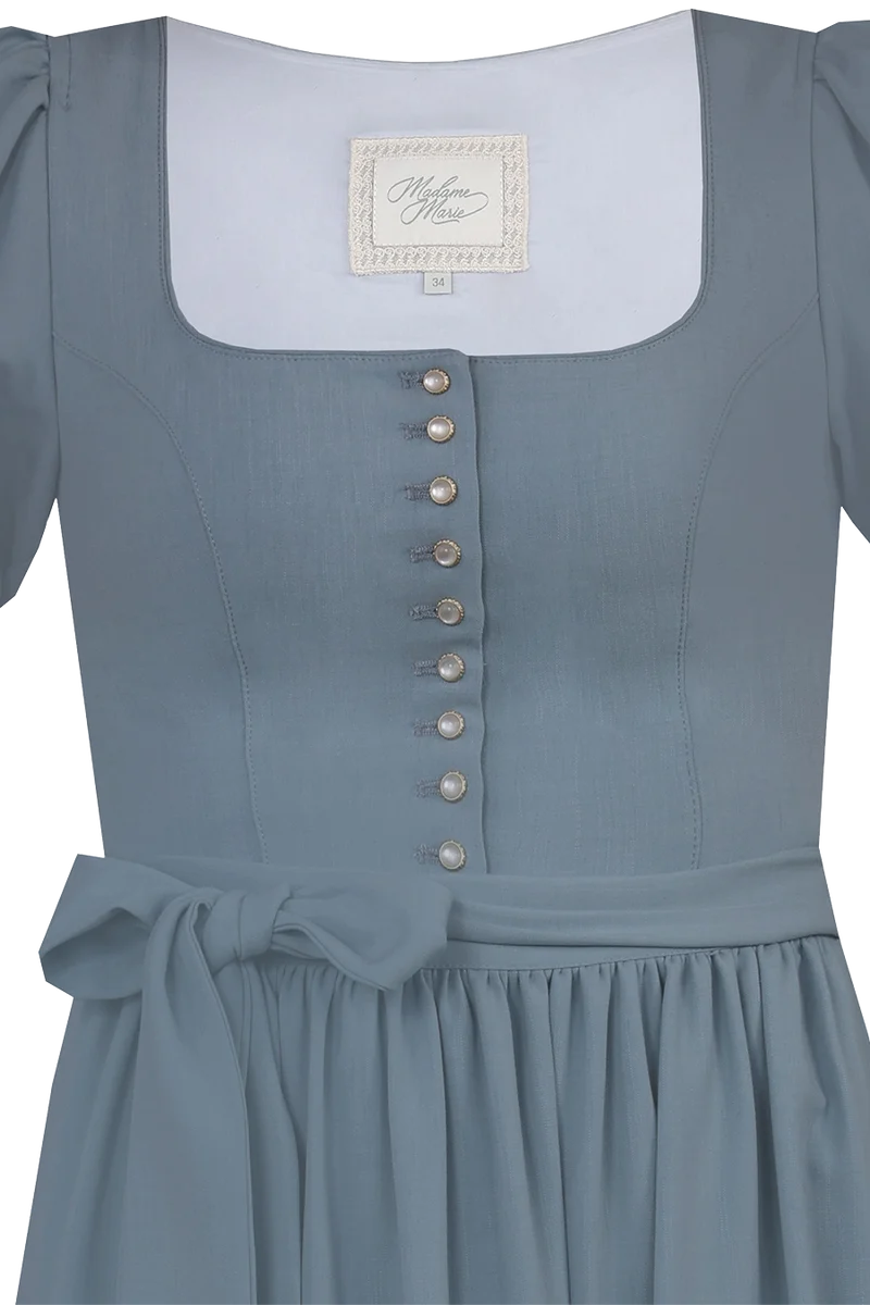 Midi-Dirndl mit Puffärmel und Stretchanteil - taubenblau