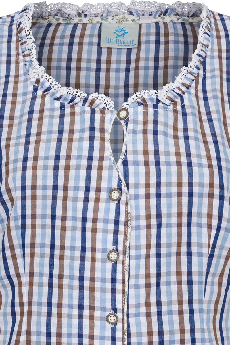 Damen Trachtenbluse kariert Kurzarm - blau