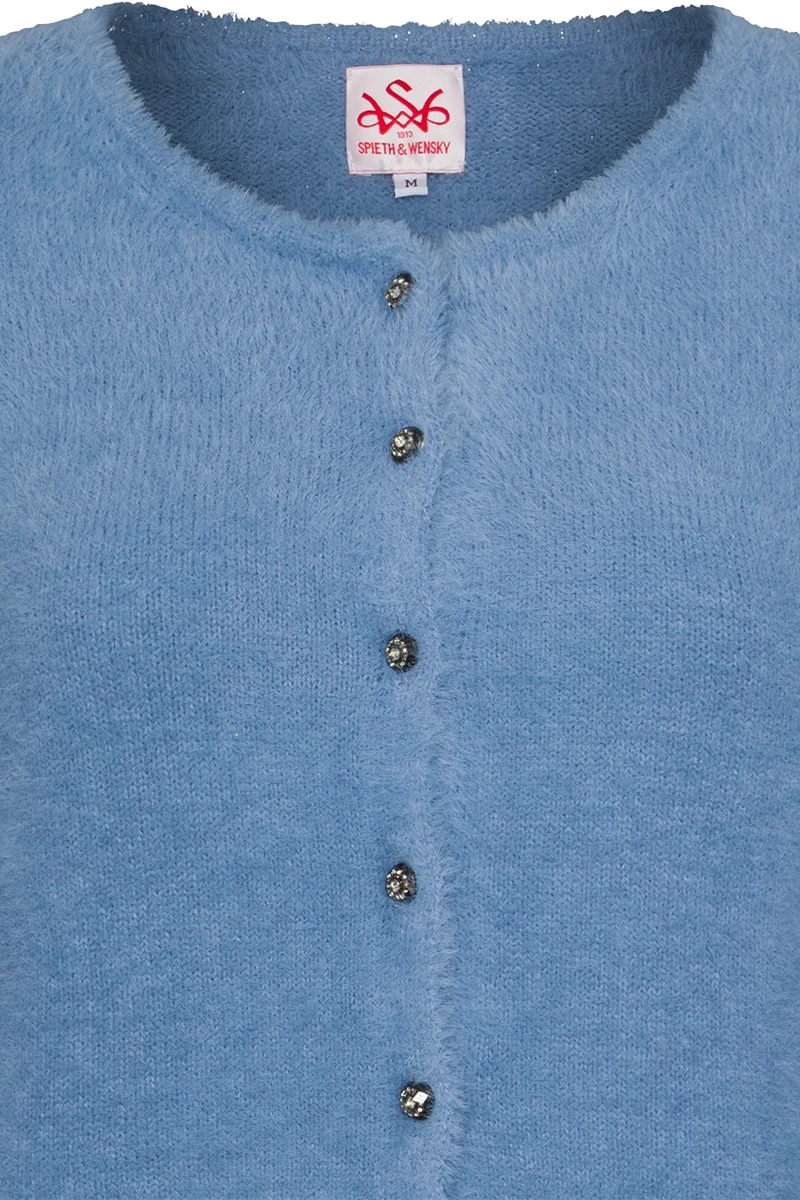 Damen Strickjacke flauschig mit Puffärmel - mittelblau