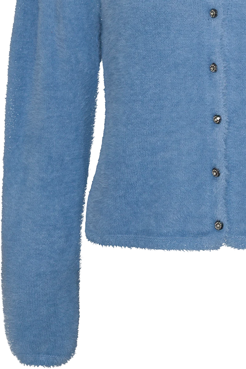 Damen Strickjacke flauschig mit Puffärmel - mittelblau
