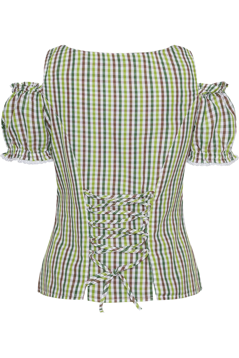 Damen Landhaus-Trachtenbluse kariert schulterfrei - grün