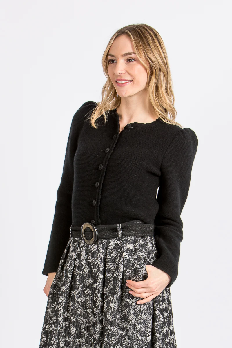 Puffarm Strickjacke mit gehäkelter Borte Owingen schwarz