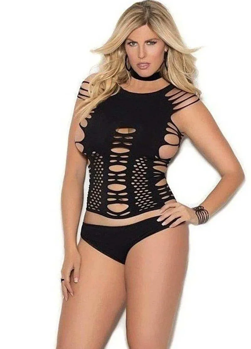 Elegant Moments 1322Q Luxuriöses Camisole-Top mit Cut-Out-Detail in Schwarz – Queen-Size
