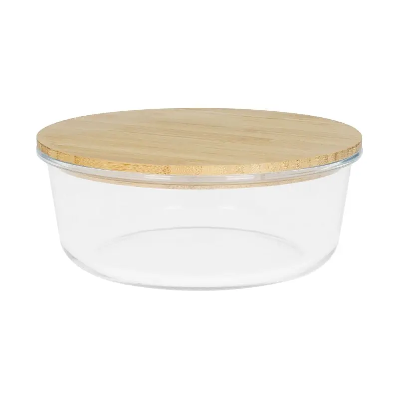 Balance Round Glass Box 19x7.5 cm - Transparent with Brown Detail, Elegant Storage Container