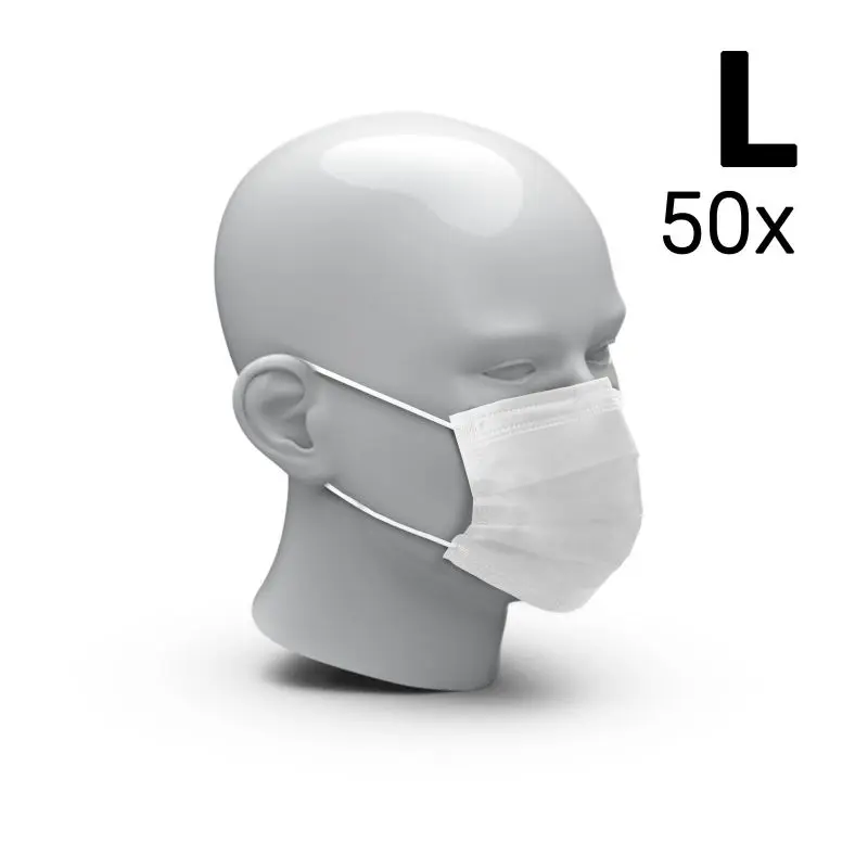 3-lagiger Mundschutz, Größe L, 50 Stück, Weiß, Hygienisch