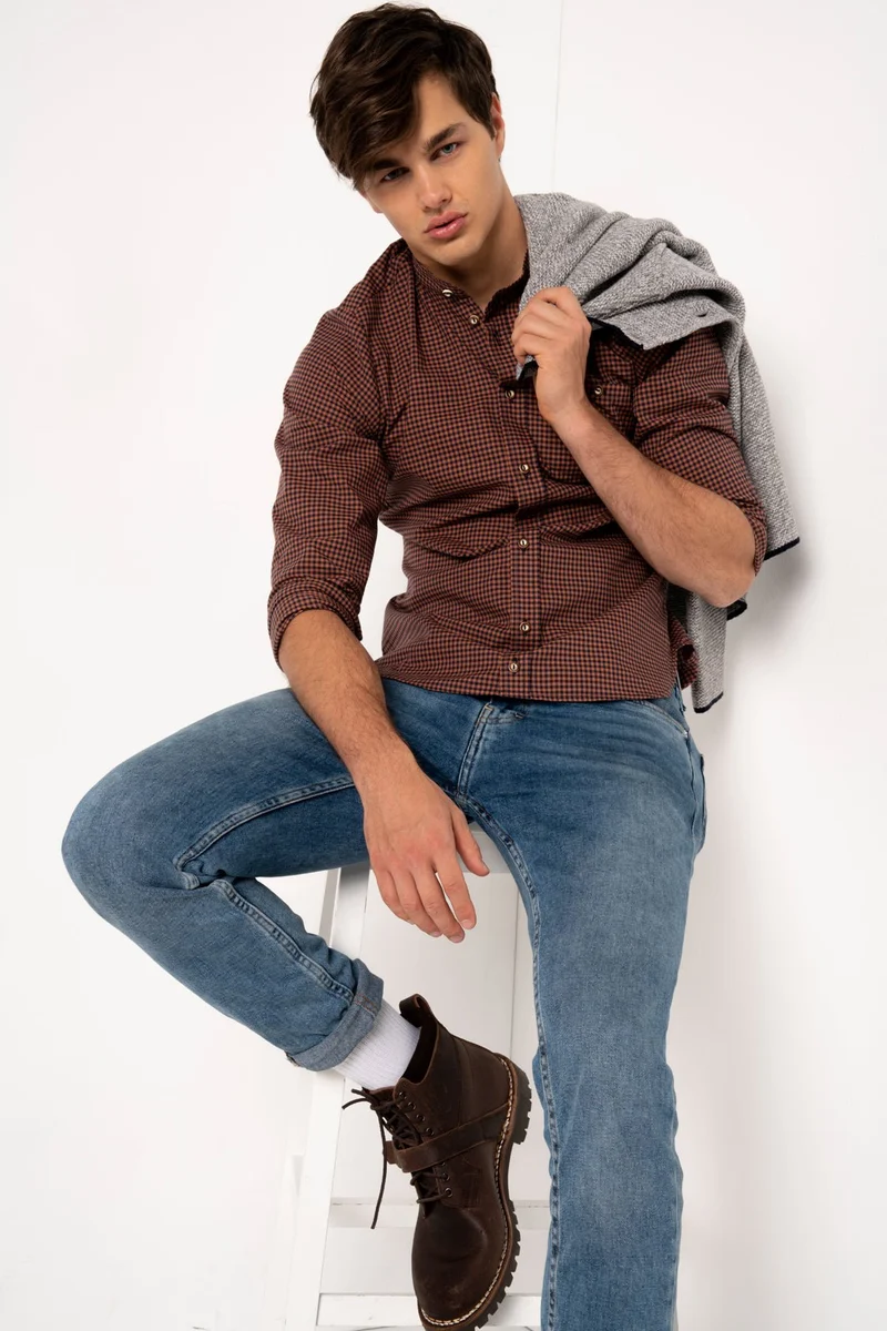 TRACHTENHEMD SLIMFIT FASHION KARO ROST/ SCHWARZ