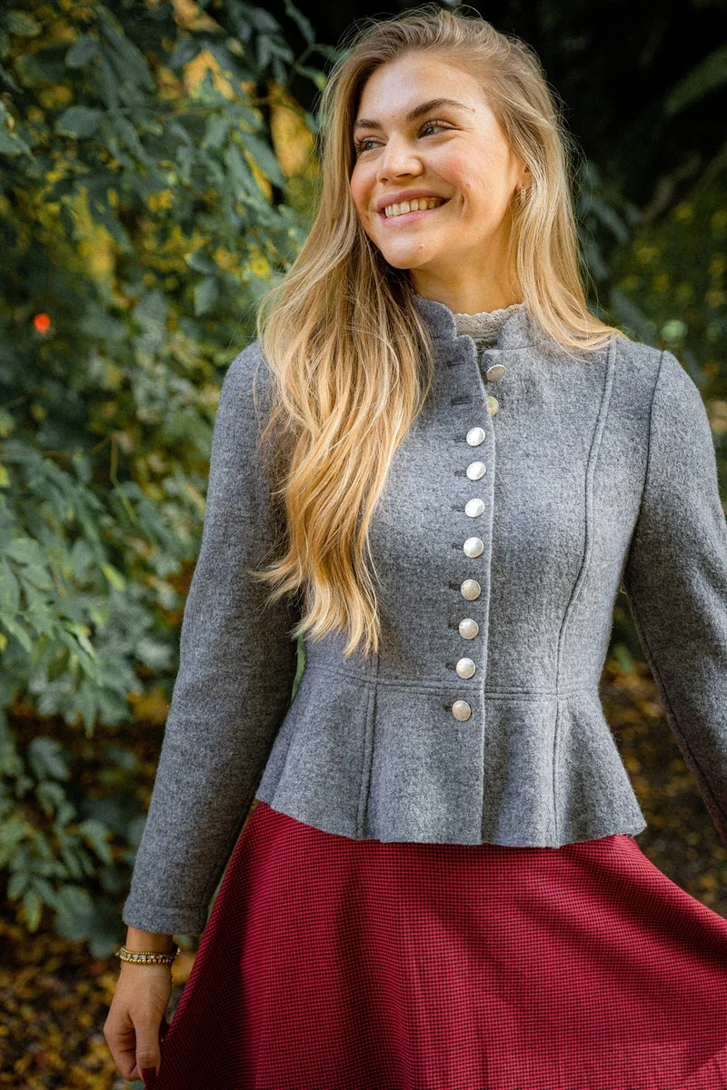 STEHKRAGEN BLAZER VINTAGE WALKLODEN GRAU MELANGE