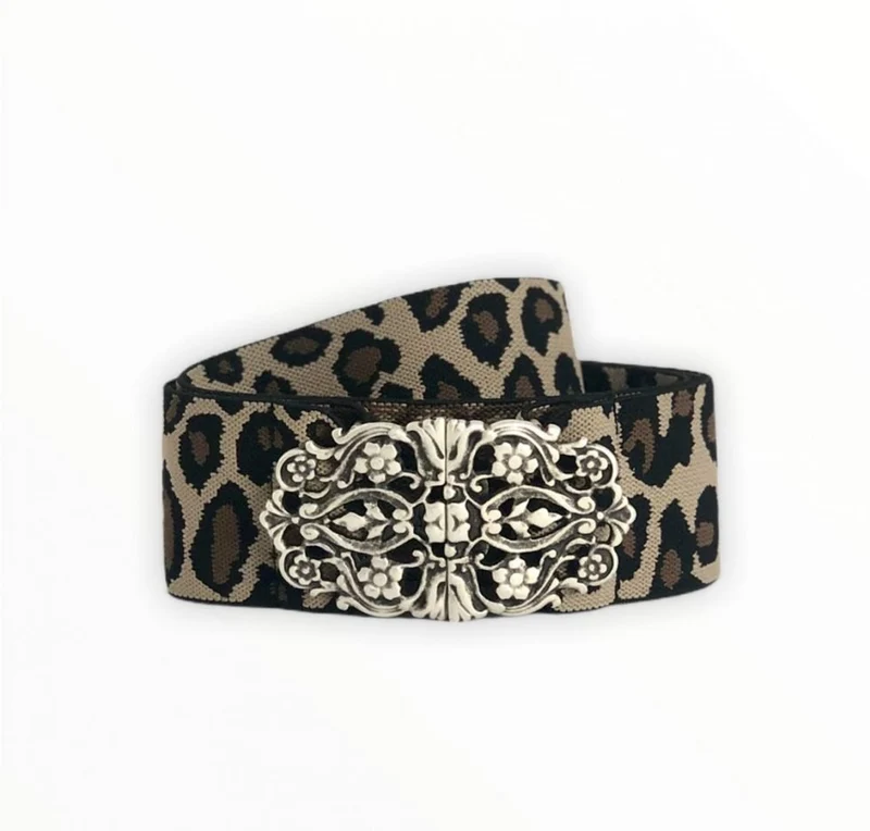 TRACHTENGÜRTEL STRETCH VINTAGE LEOPARD SILBER