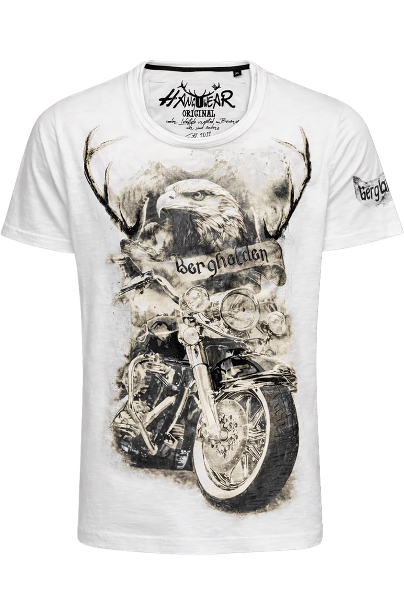 Herren Trachtenshirt mit Adler und Motorrad - weiß
